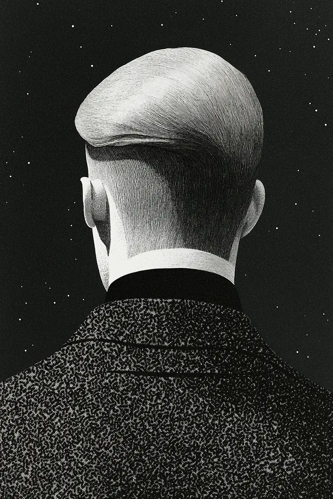 Midjourney generated image using SREF code Voidgrain: A black and white photo of a man in a suit.