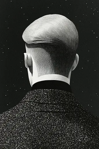 Midjourney generated image using SREF code Voidgrain: A black and white photo of a man in a suit.