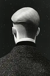 Midjourney generated image using SREF code Voidgrain: A black and white photo of a man in a suit.