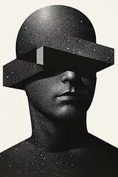 Midjourney generated image using SREF code Voidgrain: A black and white photo of a man wearing a hat.