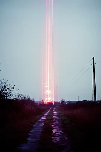 Midjourney generated image using SREF code Cyan Flux: A long exposure shot of a dirt road in the middle of nowhere.