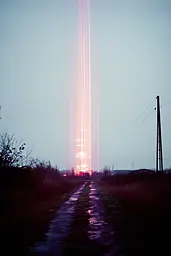 Midjourney generated image using SREF code Cyan Flux: A long exposure shot of a dirt road in the middle of nowhere.