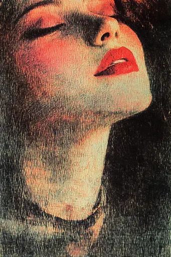 Midjourney generated image using SREF code SootBloom: A close up of a woman's face with her eyes closed.