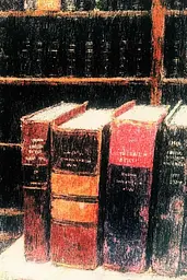 Midjourney generated image using SREF code SootBloom: A row of old books sitting on top of a shelf.