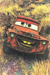 Midjourney generated image using SREF code SootBloom: A picture of a red car in a field of tall grass.