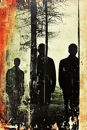 Midjourney generated image using SREF code Coalpaper: A group of men standing next to each other in a forest.