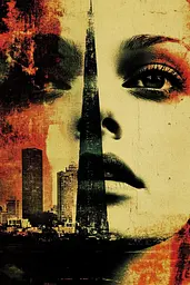 Midjourney generated image using SREF code Coalpaper: A woman's face with a city in the background.