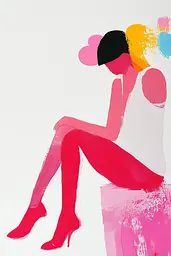 Midjourney generated image using SREF code MatteCandy: A painting of a woman sitting on top of a pink box.