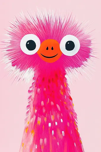 Midjourney generated image using SREF code MatteCandy: A pink stuffed animal with big eyes on a pink background.