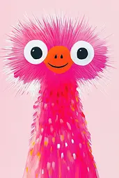 Midjourney generated image using SREF code MatteCandy: A pink stuffed animal with big eyes on a pink background.