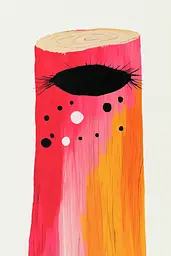 Midjourney generated image using SREF code MatteCandy: A painting of a pink and orange tree stump with black dots.