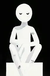 Midjourney generated image using SREF code MatteCandy: A painting of a person sitting on top of a box.