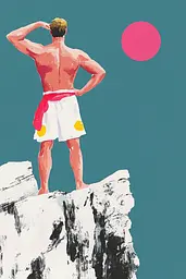 Midjourney generated image using SREF code MatteCandy: A man standing on top of a cliff with his back to the camera.