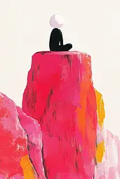 Midjourney generated image using SREF code MatteCandy: A person sitting on top of a red rock.