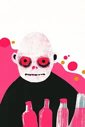Midjourney generated image using SREF code MatteCandy: A drawing of a skeleton holding three bottles of soda.
