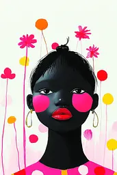 Midjourney generated image using SREF code MatteCandy: A painting of a woman with pink and yellow polka dots on her face.