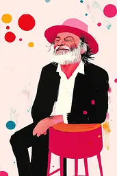 Midjourney generated image using SREF code MatteCandy: A painting of a man sitting on a red stool.