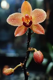 Midjourney generated image using SREF code Obscuralume: A flower with water droplets on it's petals. 