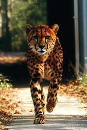 Midjourney generated image using SREF code Obscuralume: A cheetah walking down a road in the woods.