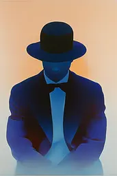 Midjourney generated image using SREF code ChromoSpectra: A man in a tuxedo and bow tie with a top hat.
