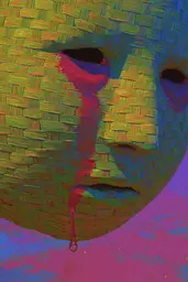 Midjourney generated image using SREF code , , , , , , : A painting of a woman's face with a tear coming out of her mouth.