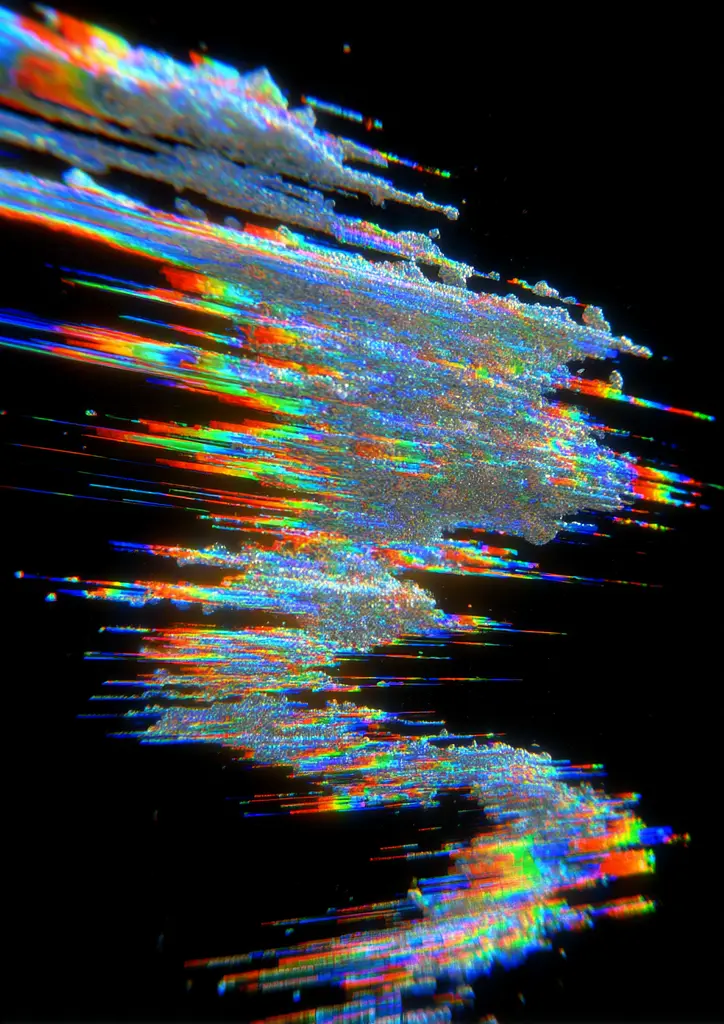 Midjourney generated image using SREF code , , , , , , : a close up of a bunch of colorful lights on a black background