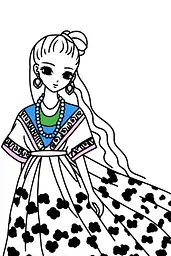 Midjourney generated image using SREF code Skullquill: A drawing of a girl in a dress with long hair.