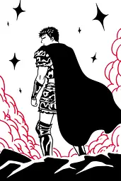 Midjourney generated image using SREF code Skullquill: A black and white drawing of a man in a cape.