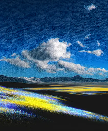 Midjourney generated image using SREF code , , : A picture of a desert landscape with mountains in the background.