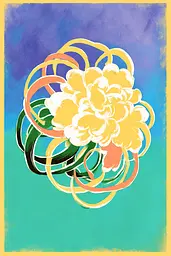 Midjourney generated image using SREF code Psycoloric Bloom: A painting of a yellow flower on a blue background.