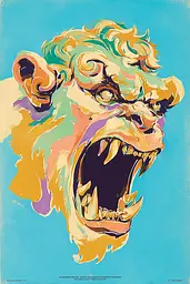 Midjourney generated image using SREF code Psycoloric Bloom: A painting of a lion's head with its mouth open.