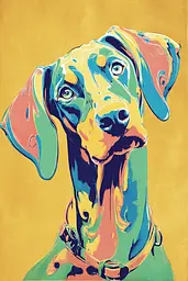 Midjourney generated image using SREF code Psycoloric Bloom: A painting of a dog with a collar on.