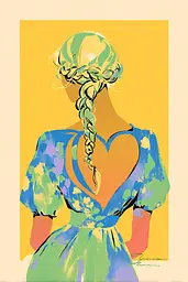 Midjourney generated image using SREF code Psycoloric Bloom: A painting of a woman with a braid in her hair.