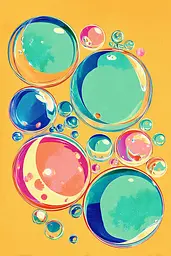 Midjourney generated image using SREF code Psycoloric Bloom: A painting of colorful bubbles on a yellow background.