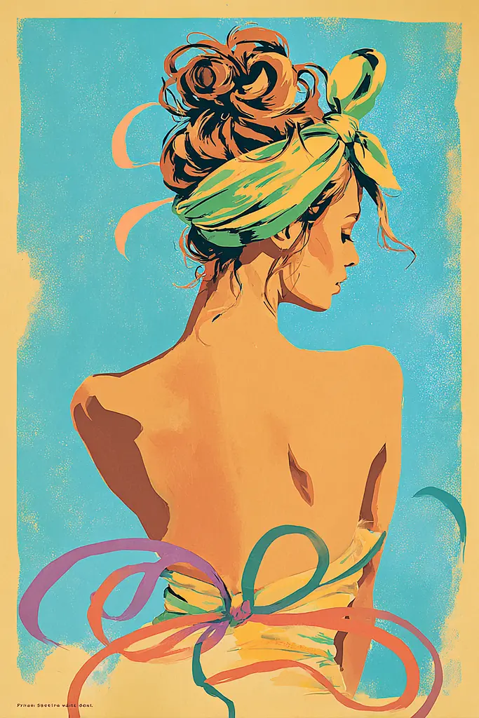 Midjourney generated image using SREF code Psycoloric Bloom: A painting of a woman with a turban on her head.
