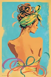 Midjourney generated image using SREF code Psycoloric Bloom: A painting of a woman with a turban on her head.