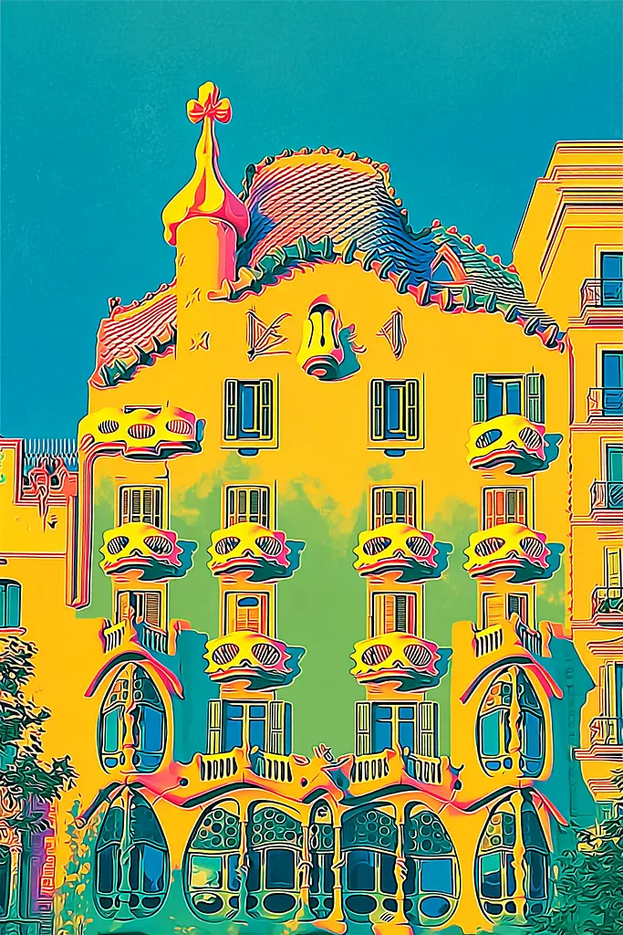 Midjourney generated image using SREF code Psycoloric Bloom: A colorful building with a clock tower on top of it.