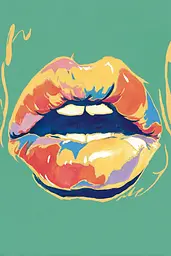Midjourney generated image using SREF code Psycoloric Bloom: a close up of a woman's lips on a green background