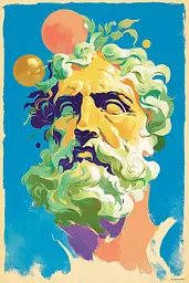 Midjourney generated image using SREF code Psycoloric Bloom: A painting of a man with a beard and a wreath on his head.