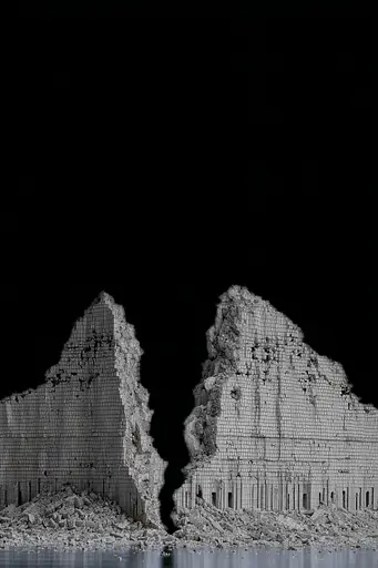 Midjourney generated image using SREF code Squelchloom: A black and white photo of a building that has been torn down.