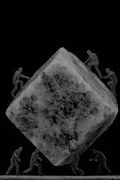 Midjourney generated image using SREF code Squelchloom: A group of people climbing up a large rock.