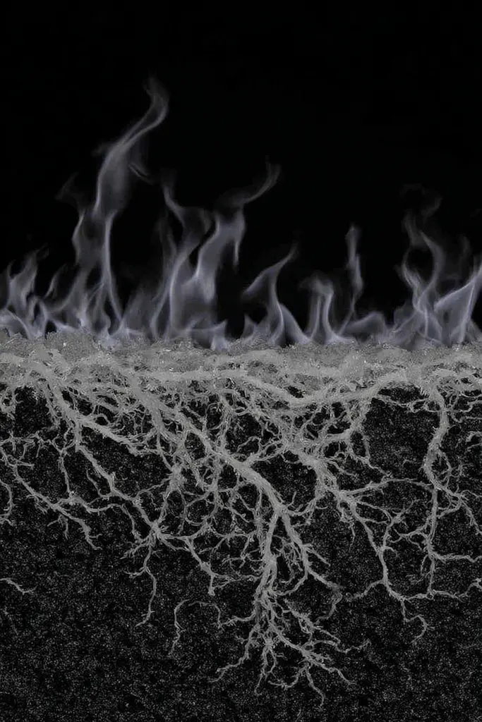 Midjourney generated image using SREF code Squelchloom: A black and white photo of a fire in the dark.