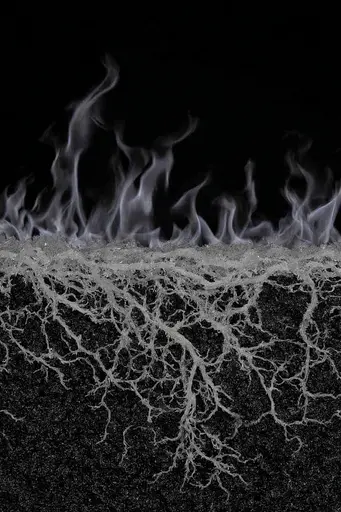 Midjourney generated image using SREF code Squelchloom: A black and white photo of a fire in the dark.