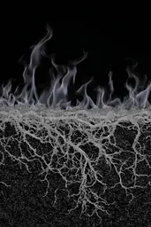 Midjourney generated image using SREF code Squelchloom: A black and white photo of a fire in the dark.