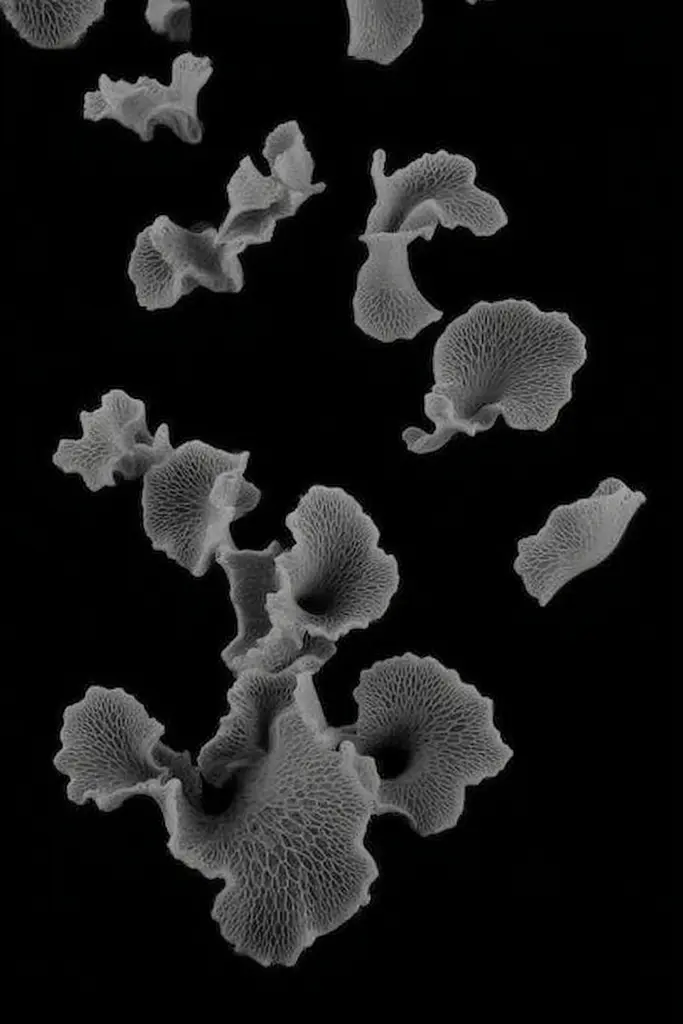 Midjourney generated image using SREF code Squelchloom: a black and white image of a bunch of mushrooms