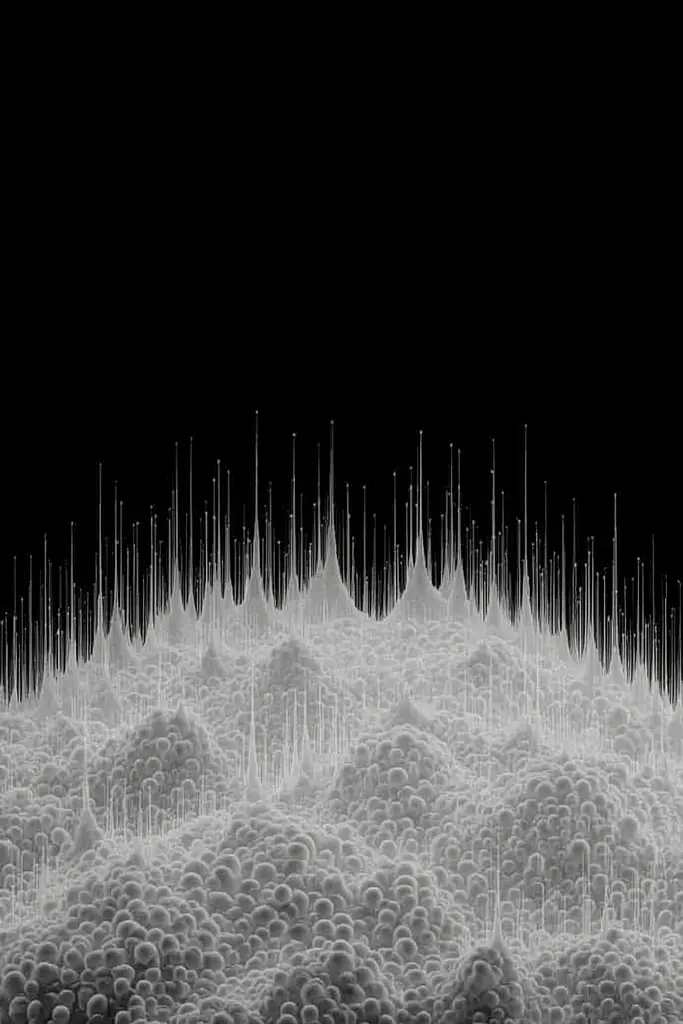 Midjourney generated image using SREF code Squelchloom: a black and white image of a bunch of bubbles