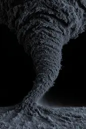Midjourney generated image using SREF code Squelchloom: A black and white photo of a tornado in the dark.