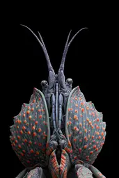 Midjourney generated image using SREF code Squelchloom: A close up of a lobster on a black background.