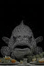 Midjourney generated image using SREF code Squelchloom: A fish that is sitting on top of a table.