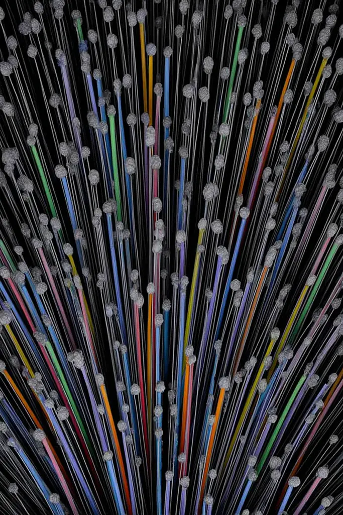 Midjourney generated image using SREF code Squelchloom: A bunch of wires that are connected to each other.